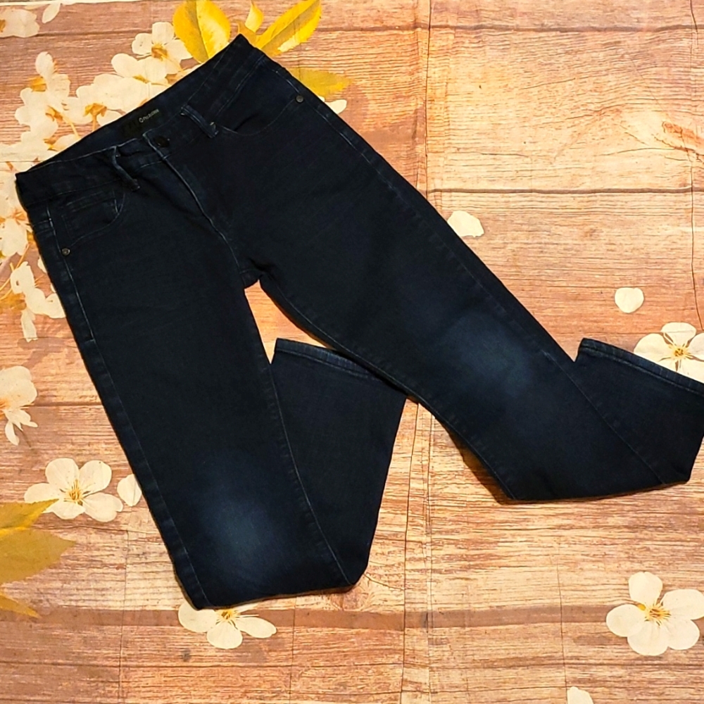 Fried denim blue jeans